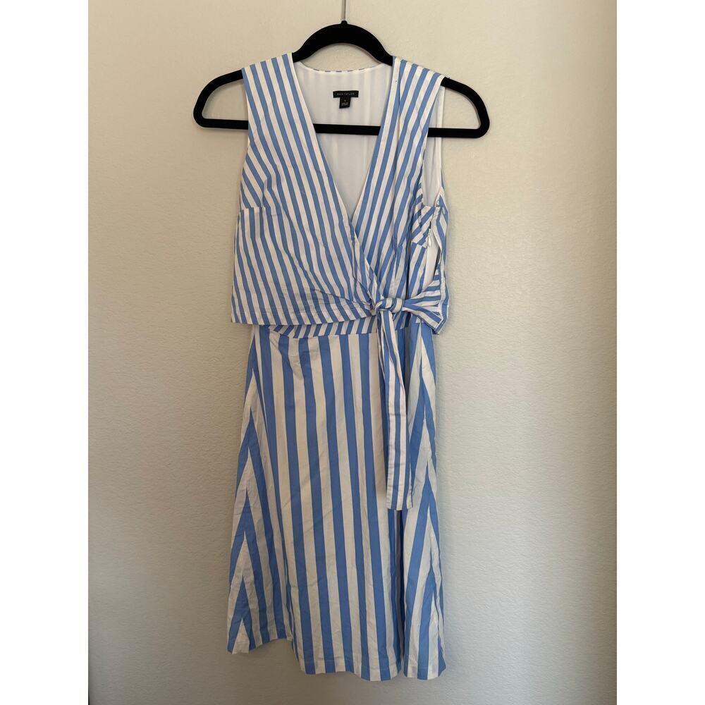 Ann Taylor Striped Poplin Wrap Dress, Blue White Women's Size 0 95% Cotton - Picture 5 of 9
